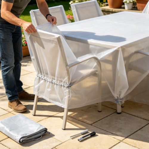 Patio Table & Chair Dust Cover Setup