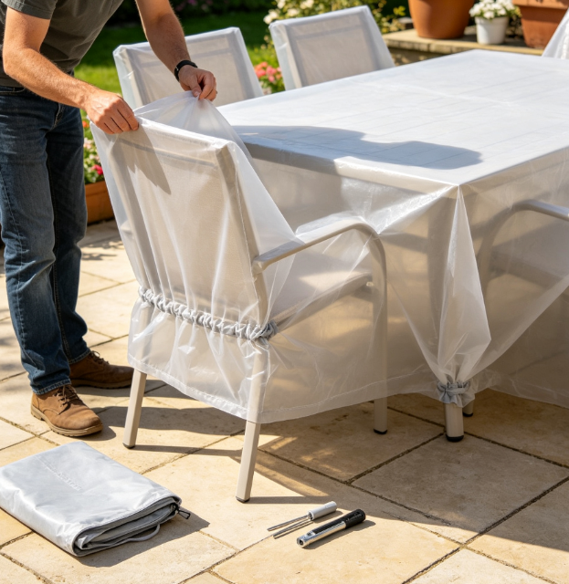 Patio Table & Chair Dust Cover Setup